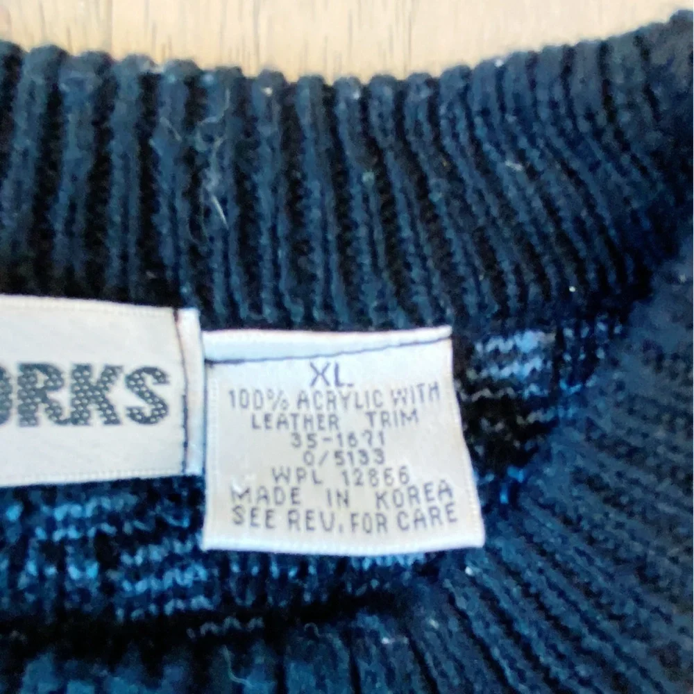 Vintage 90s Urban Works Dad Grandpa Sweater Leather Trim Patch Crewneck Pullover